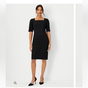 EUC Ann Taylor The Elbow Sleeve Square Neck Dress in Black Sz 8